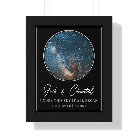 Star map -- Josh & Chantel 3.4.2021 -- Black framed 11x14 -- printify