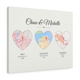 Met Engaged Married Map -- Canvas 24"x30" -- Chase & Michelle