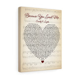Music Lyrics Song -- Canvas 11"X14" -- Because You Loved Me (Celion Dion)