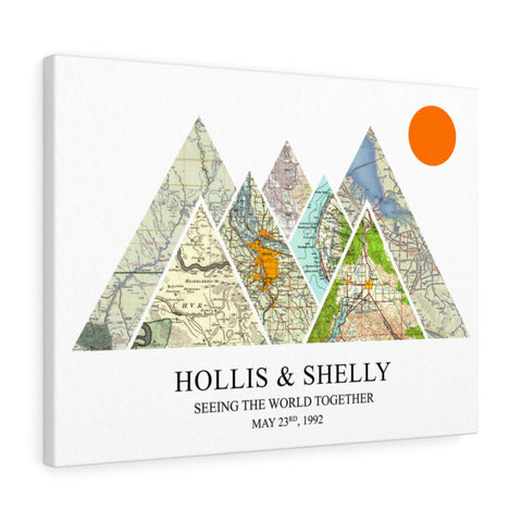 Personalized Travel Maps -- Canvas 18"X24" -- Hollis & Shelly