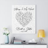 Lyrics -- Brett & Stella  3.23.1996 -- Canvas 24x30 -- Printify