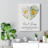 Heart Travel Maps -- Lisa & Jeremy -- Canvas 12"X16" -- Printify