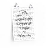 Lyrics -- Happy birthday -- 11x14 -- Printify