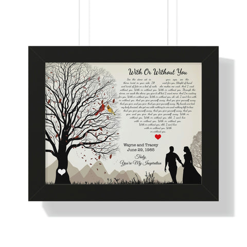 Printify Black Framed 14x11 Poster - With or Without You - Wayne and Tracey June 29, 1985