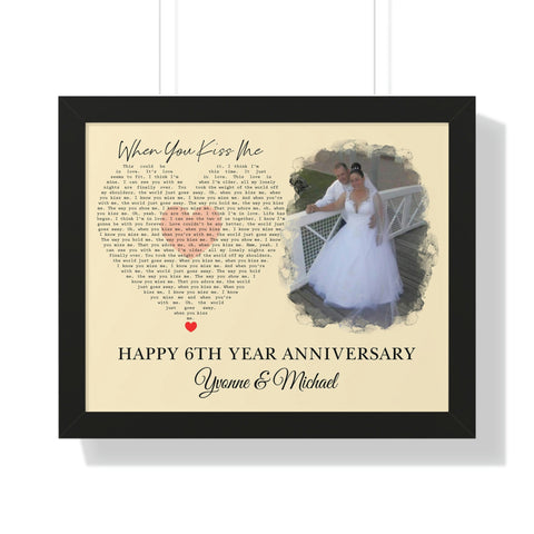 Printify Black Framed 20x16 Poster - Yvonne& Michael - Happy 6th Year Anniversary - When You Kiss Me