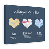Met Engaged Married Map -- Canvas 11"X14" -- 1 -- Jennifer & John