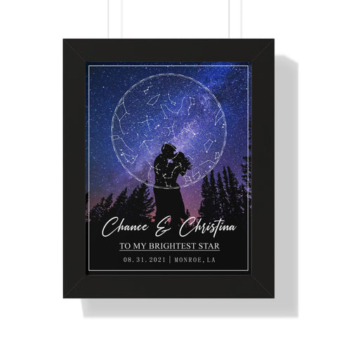 Star map --  Chance & Christina 08.31.2021 -- Black framed 11x14 -- Printify
