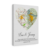 Heart Travel Maps -- Lisa & Jeremy -- Canvas 12"X16" -- Printify