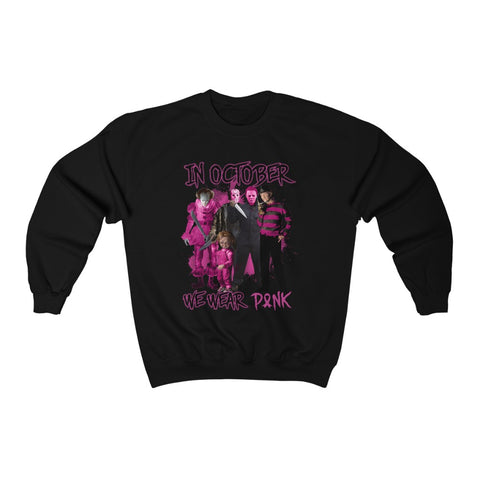 Halloween (in October We Wear Pink) - Unisex Crewneck Sweatshirt -- Black -- Printify