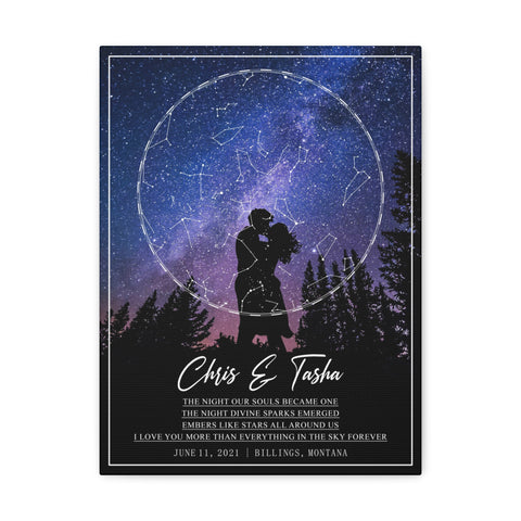 Printify Canvas Gallery Wraps 12x16 - Billings, Montana June 11, 2021 - Chris and Tasha Stars Map