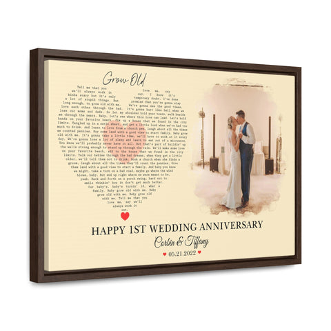 Printify Gallery Canvas Wraps Walnut Frame 18x12 - Grow Old Corbin & Tiffany - Happy 1st Wedding Anniversary