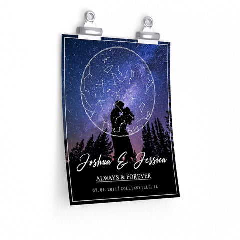 Night Star Maps -- Unframed 9''x11'' -- Joshua & Jessica
