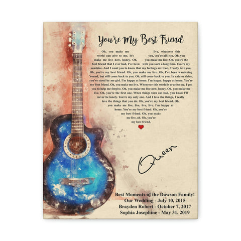 Printify Canvas Gallery Wraps 11x14 New - The Dawson Family’s: Our Wedding, Brayden Robert, Sophia Josephine - Guitar & Heart