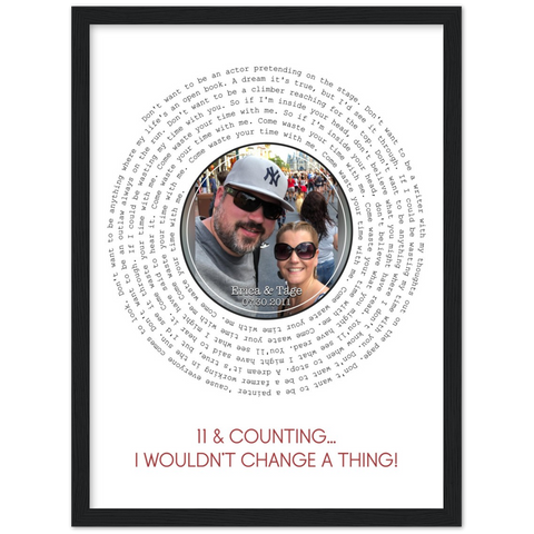 Song Record -- Black Framed poster/ 12”x16” -- Erica & Tage 07.30.2011