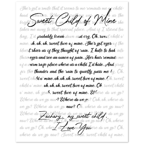 Gelato Matte Poster 8x10 - Sweet Child of Mine - Zachary, my sweet child, I Love You
