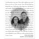 Lyrics -- Tim and Sara Happy anniversary -- 16x20 -- Gelato
