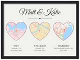 Map poster -- Matt & Katie -- Black Framed  12”x16” -- gelato