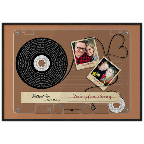 Cassette -- Marie & Justin 10.23.13 -- Black framed 28x40 -- Gelato