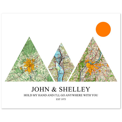 Travel Maps -- Unframed 8''x10'' -- John and Shelley