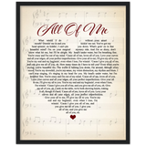 Music Lyrics Song -- Black framed 16"x20" -- All of Me (John Legend)