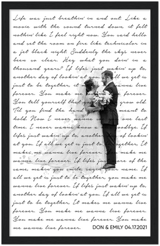 Song Lyrics -- Don & Emily 04.17.2021 -- Black Framed /11”x17” -- Gelato