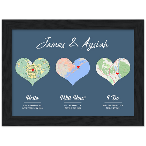 Anniversary Print -- Black Framed poster / 6”x8” -- James and Aysiah