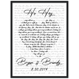 Lyrics Song -- Black Framed poster/ 18”x24” -- Bryan&Brandy 8/30/2014