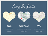 Love Anniversary Maps -- White framed poster/ 24"x 32" -- Cory & Katie