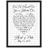Lyrics Song -- Black Framed poster/ 12”x16” -- Ariel & Nate May 17, 2019