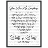 Lyrics --  Betty & Bobby 10/13/2010 -- Black framed 18x24 -- Gelato