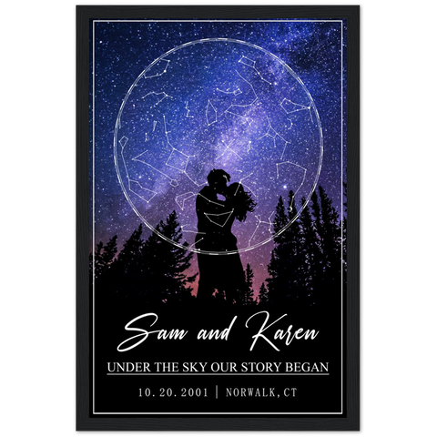 Stars Map -- Black Framed Poster 12"x18" -- Sam and Karen