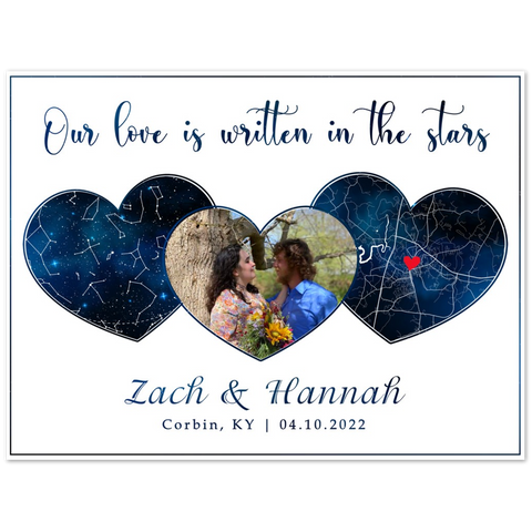 Stars Map -- Poster 12"x16" --  Zach & Hannah