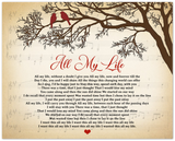 Music Lyrics Song -- Unframed 16''x20'' -- All My Life (America)
