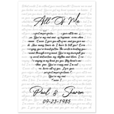 Lyrics Song -- Poster/ 28''x40'' -- Paul & Sharon 09-23-1985