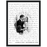 Lyrics -- Lauren & Tony, September 20, 2008 -- Black frame 12x16