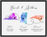 Personalized Maps of Love -- Black framed poster/ 16"x20" --  Baneli & Anthony -- gelato