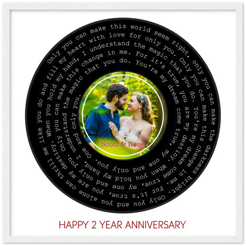 Song Record Anniversary -- White Framed  20''x20'' -- Scott & Rose