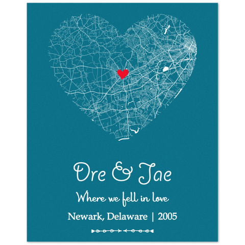 City Heart Map -- Poster/ 8''x 10'' -- Dre & Jae