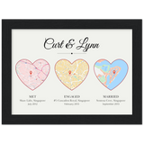 Met Engaged Married Maps --Black Framed 6”x8” -- Curt & Lynn