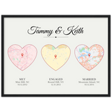 Met Engaged Married Maps -- Black Framed poster/ 18”x24” -- Tammy & Keith