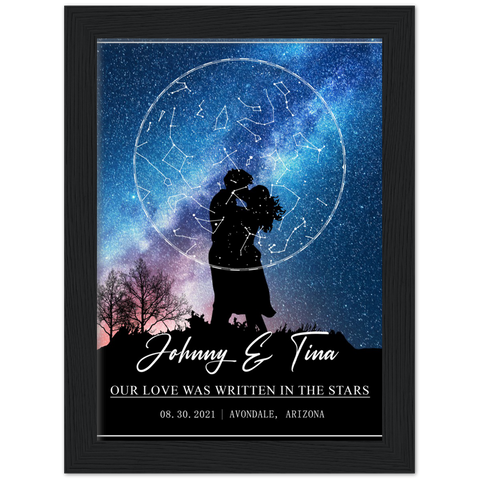 Star map -- Johnny & Tina -- Black Framed 6”x8” -- Gelato