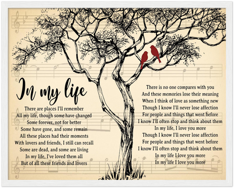 Song Lyrics --  In my life -- 33 -- White Framed 20x16 -- Gelato