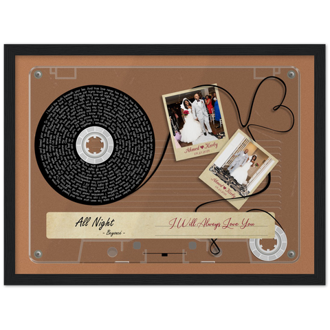 Song Lyrics Cassettes-Tape -- Black Framed 12”x16” -- Ahmed & Kerby