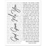 Lyrics -- William & Kirsten March 20, 2021 -- 8x10 -- Gelato