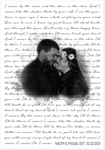 Song Lyrics -- Naomi & Miguel Est. 2/22/2021 -- 28x40 -- Gelato