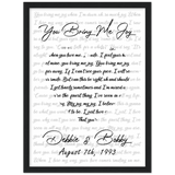 Lyrics Song -- Black Framed poster/ 12”x16” -- Debbie & Bobby August 7th, 1993