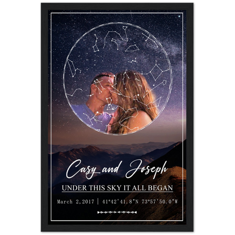 Star map -- Casy and Joseph 3/02/2017 -- Black framed 12x18 -- Gelato