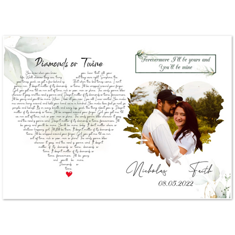 Song Lyrics -- Poster 20"x28" -- Nicholas & Faith 08/05/2022