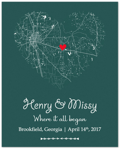 City Heart Map -- Unframed  16''x20'' -- Henry & Missy